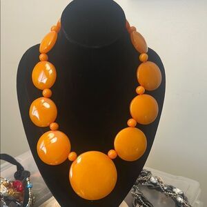 Vintage Lrg Bold Butterscotch Galalith Circle Art Deco French Statement Necklace